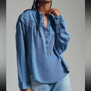 Anthropologie PILCRO Henley Long Sleeve Blouse SZ M